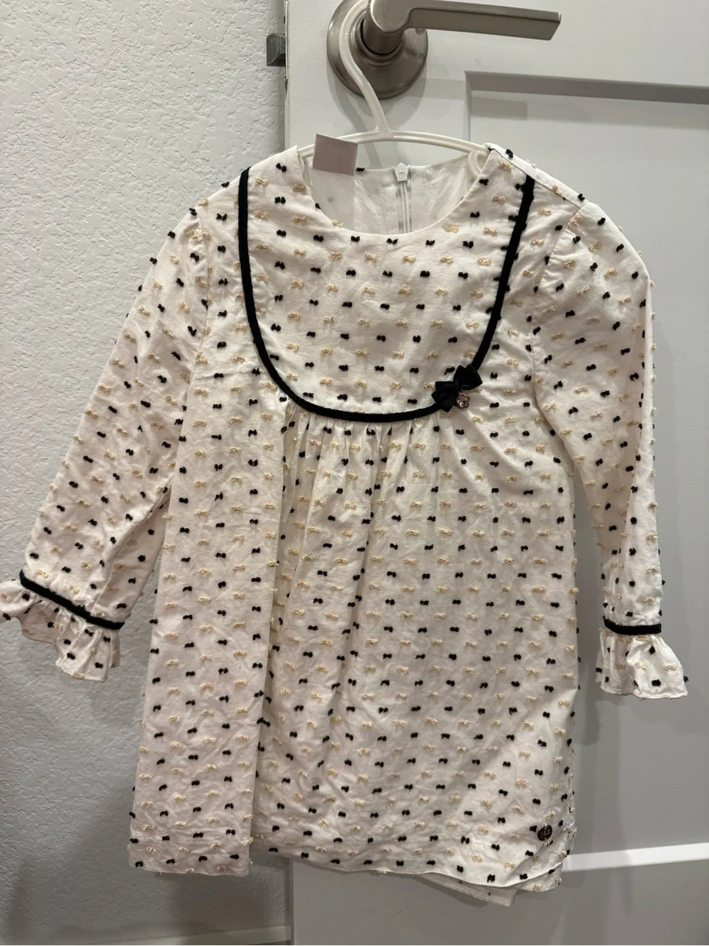 Paz Rodriguez- Girls' Cream Long-Sleeve Sleep Dress with Black Trim